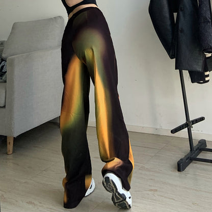 Fashion Women's Gradient Rainbow Print Casual Pants