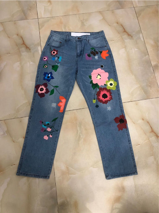 New slim fashion printed denim trousers