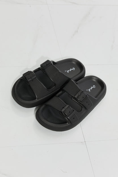 Qupid Comfy Casual Rubber Slide Sandal in Black