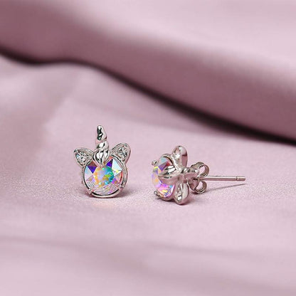 Sterling Silver Unicorn Earrings Aurore Boreale Crystal from Austria Hypoallergenic Stud Earrings Gifts for Women