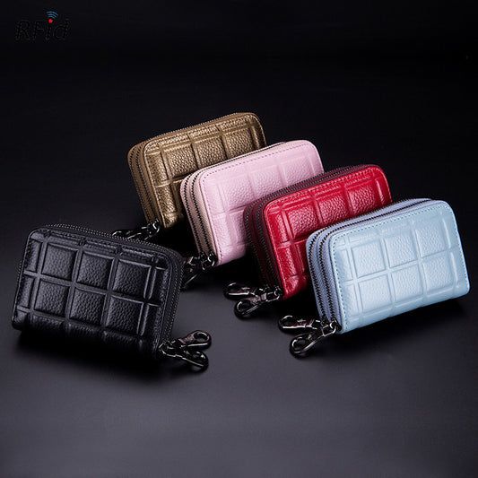 Double Zipper Pull Cowhide Multifunctional Coin Purse