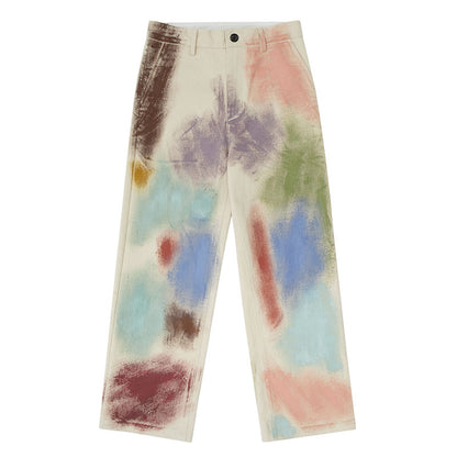 Ladies Fashion Straight Loose Hand Painted Painted Trousers
