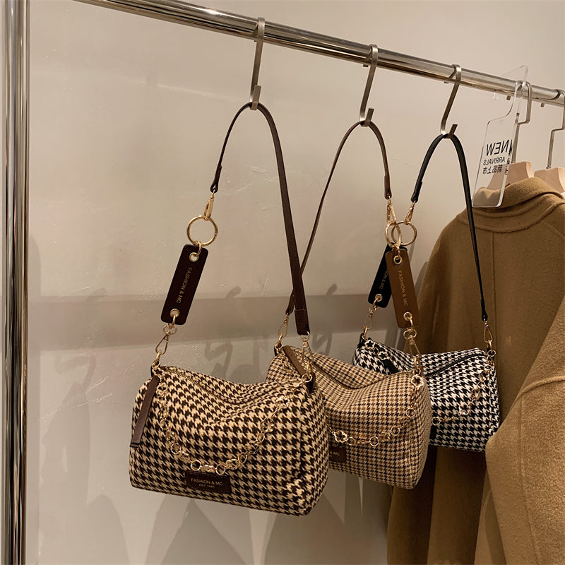Small Chain Houndstooth Shoulder Crossbody Bags Woolen Cloth Luxury Designer Women 2022 Hit Winter Handbags And Purse Branded