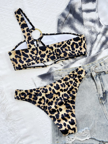 Leopard One-Shoulder Bikini Set