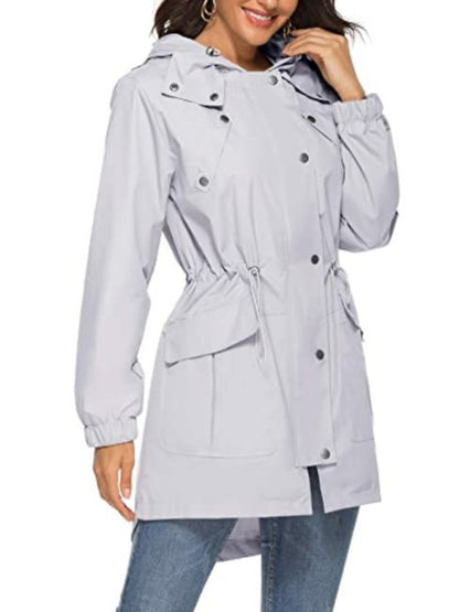 Waterproof Hooded Casual Mid-Length Windbreaker Jacket