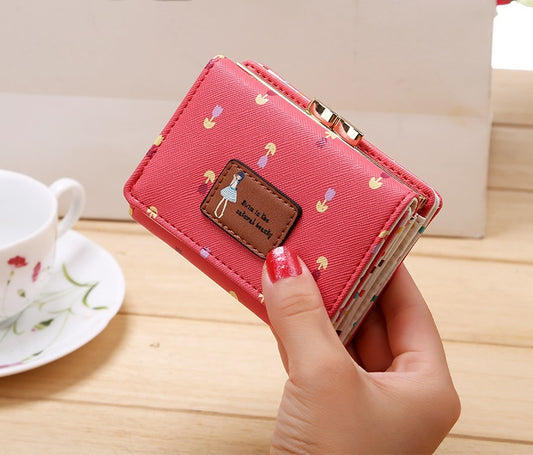PU Leather Trifold Women's Wallet Short Cute Small Coin Purse