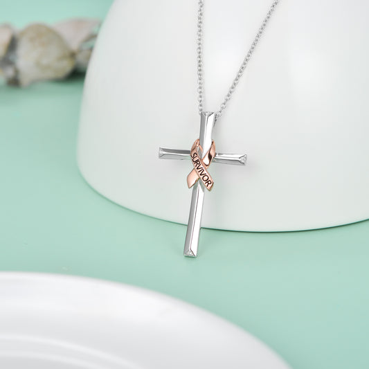 Breast Cancer Survivor Necklace  925 Sterling Silver Cross Pendant Necklace  Breast Cancer Survivor jewelry for Women