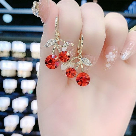Fashion Red Cherry Earrings Temperament High-end Classic Creativity
