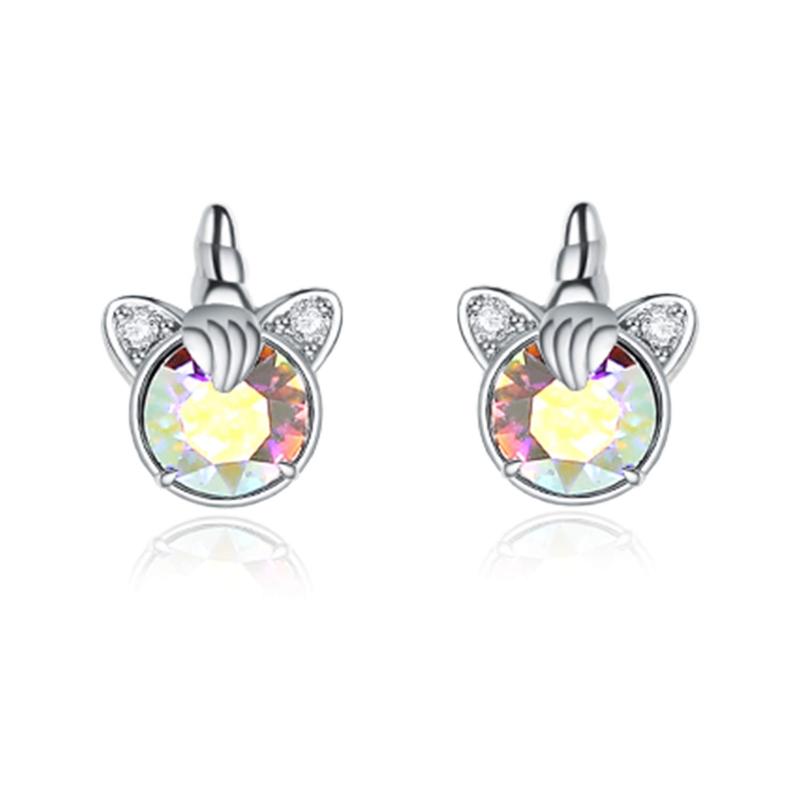 Sterling Silver Unicorn Earrings Aurore Boreale Crystal from Austria Hypoallergenic Stud Earrings Gifts for Women