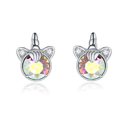 Sterling Silver Unicorn Earrings Aurore Boreale Crystal from Austria Hypoallergenic Stud Earrings Gifts for Women