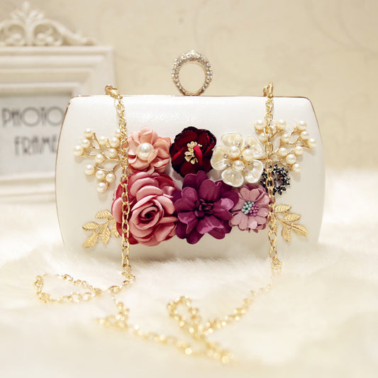 High quality luxury handmade flowers evening bags brand dinner clutch purse with chain flower banquet bags