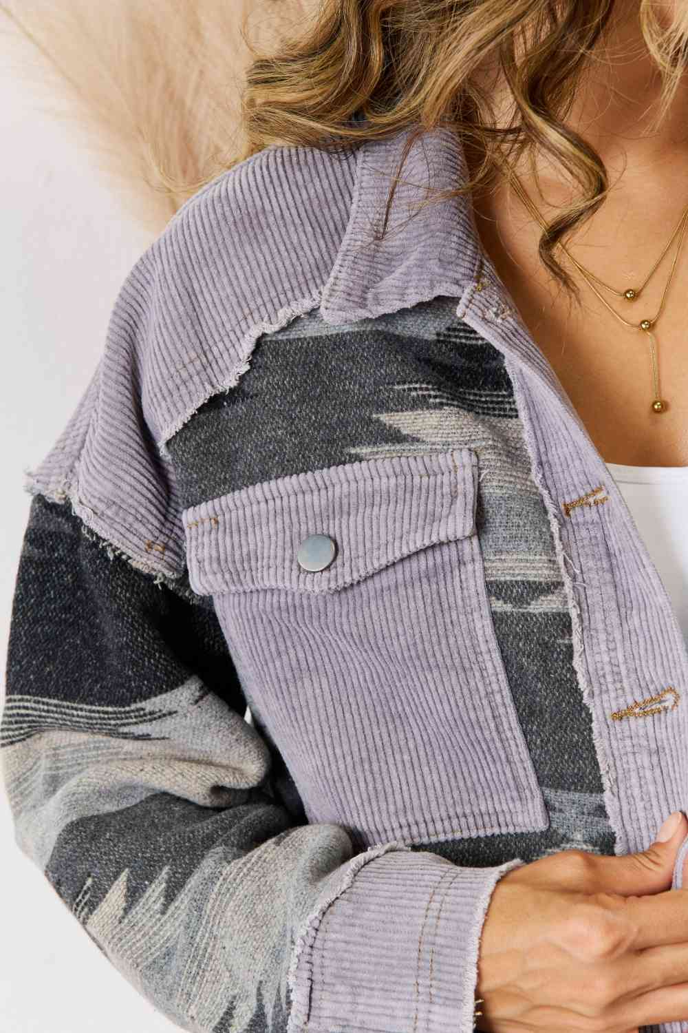 Geometric Raw Hem Collared Jacket