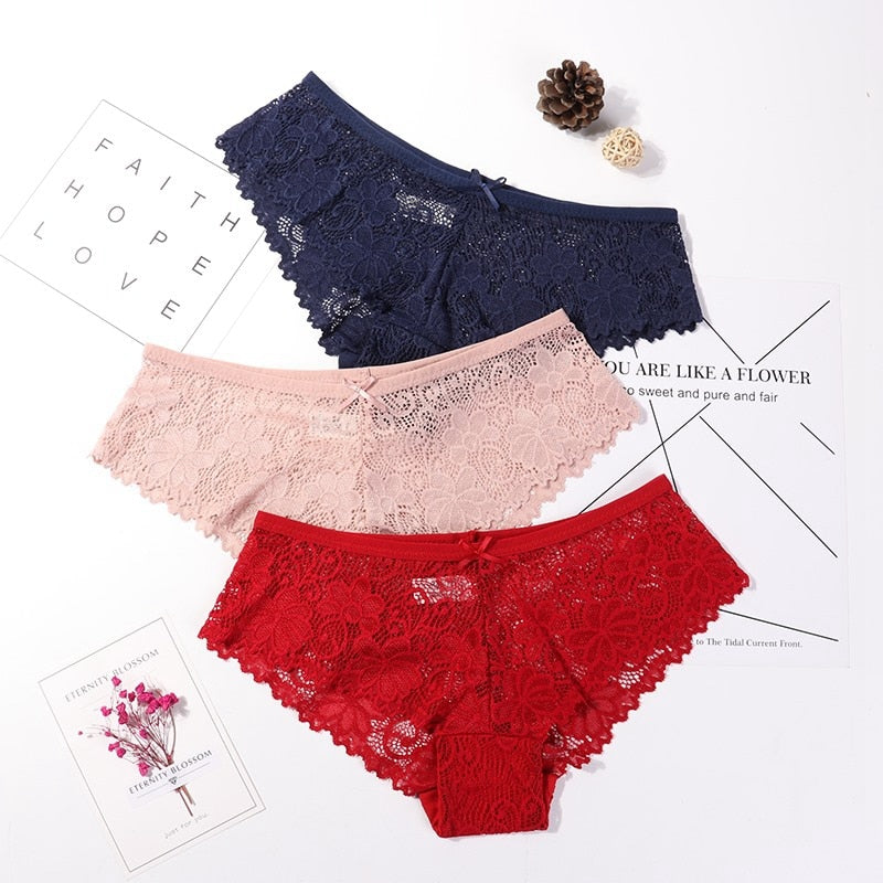 3 Pcs Panties for Woman Underwear Sexy Lace Breathable Soft Lingerie Female Briefs Panty Sexy Transparent Women&#39;s Underpants