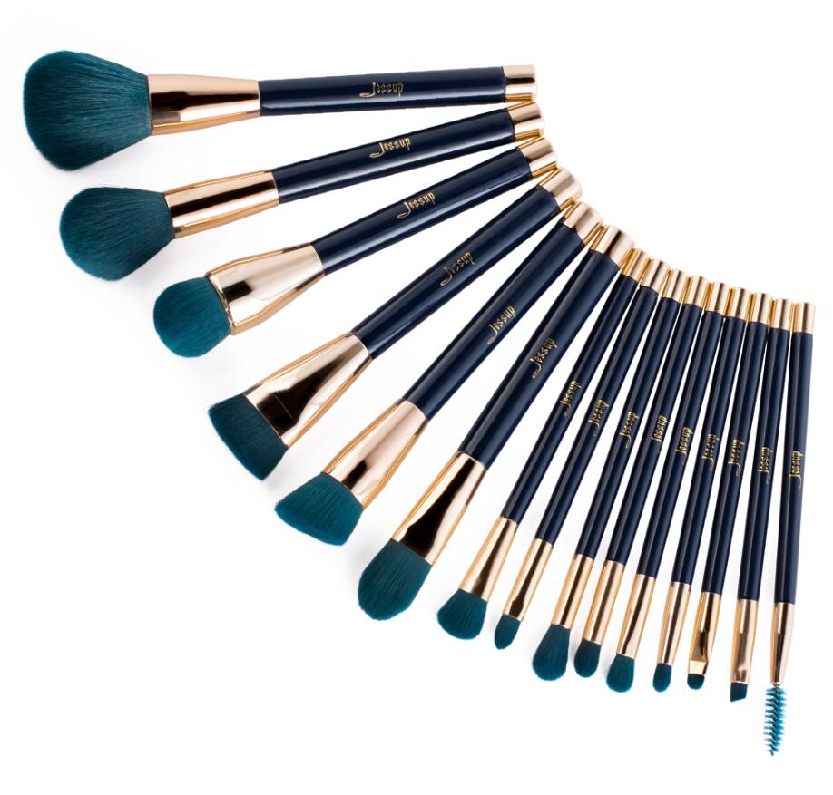 Jessup Foundation Makeup Brushes set 15pcs Dark Blue/Purple Powder Eyeshadow Eyeliner Contour Brush