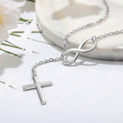 Silver Color Infinity Love Necklace with Cross Fashion Chain Necklaces for Women Wedding Jewelry (JewelOra NE101965)