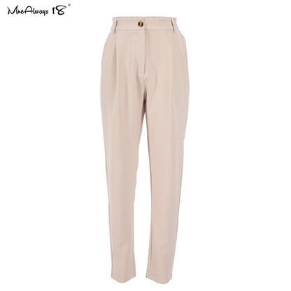 Mnealways18 Vintage Zipper Khaki Trousers Women High Waist Office Pants Ladies Brown Trousers Work Wear Autumn Long Pants 2021