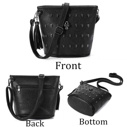 Fashion Women Skull PU Leather Handbag Tassel Messenger Shoulder Shopping Bag Cosmetic Organizer Holiday Gift Punk Tote Bags EU