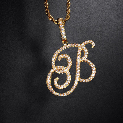 D&Z New A-Z Cursive Letters Name Pendant &Necklace Iced Out Cubic Zircon Gold Silver Color Charm Hip Hop Jewelry