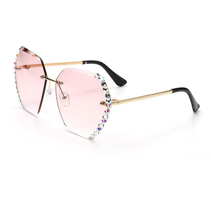 JASPEER New Crystal Rimless Sunglasses Women Luxury Brand Designer Rhinestone Frameless Gradual Sun Glasses Shades Hexagon