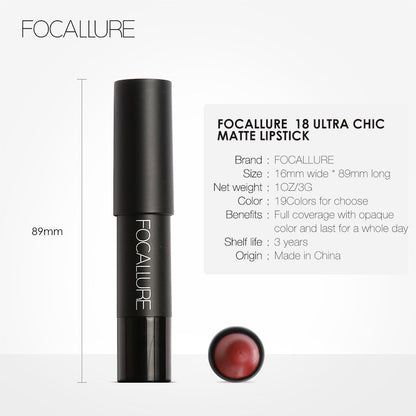 FOCALLURE 27 Color Colorful Lipstick Waterproof Shimmer Matte Metal Style Red Lip Makeup Cosmetic