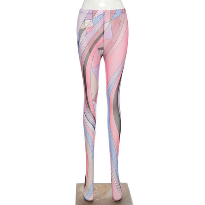 Asthetic Print Foot Pants Women Medium Waist Skinny Body-shaping Leggings 2021 Fashion Sexy Streetwear Female Trousers Hot
