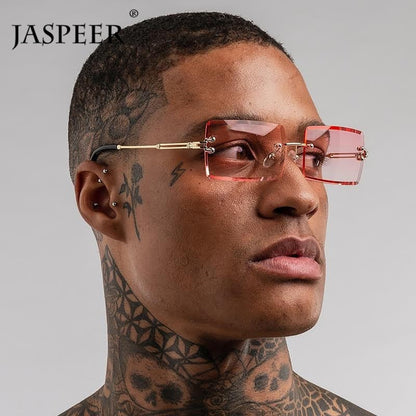 JASPEER New Rimless Rectangle Sunglasses Women Men Shades Brand Designer Gradient UV400 Sun Glasses Retro Frameless Sunglasses