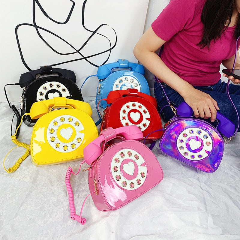 Telephone Shape Purses and Handbags for Women Fashion Pink Shoulder Bag Novel Designer Brand Crossbody Bag Top-Handle Totes 2021
