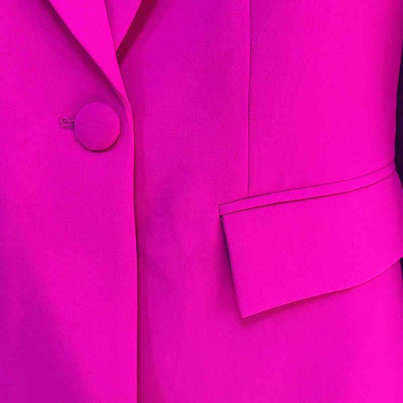 HIGH QUALITY Newest 2022 Runway Designer Suit Set Women&#39;s Single Button Blazer Flare Pants Suit Fluorescent Purple