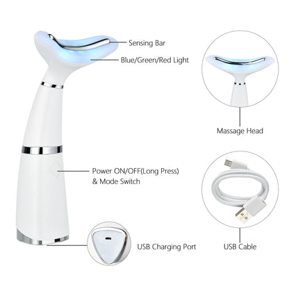 LED Photon Therapy Neck and Face Lifting Massager Sonic Vibration Beauty Machine Anti Wrinkle Skin Tightening Double Chin Slimme