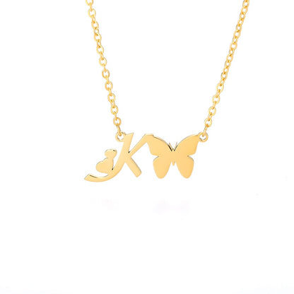 A-Z initial letter necklace pendant Lovely butterfly heart NecklaceChoker necklace Charm Jewelry Men Handmade Accessoires