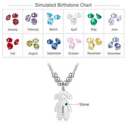 JewelOra Personalized Engraved Name Boy Girl Pendant Necklace Customized Birthstone Stainless Steel Mother Kids Jewelry Gift