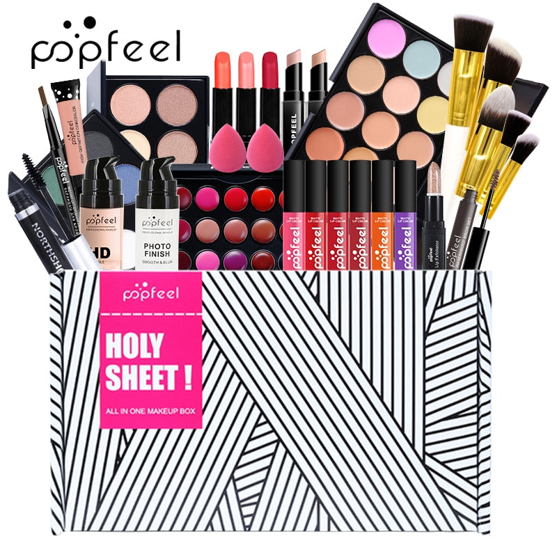 POPFEEL All In One Makeup Kit(Eyeshadow, LiGloss,Lipstick,Brushes,Eyebrow,Concealer)Beauty Cosmetic Bag