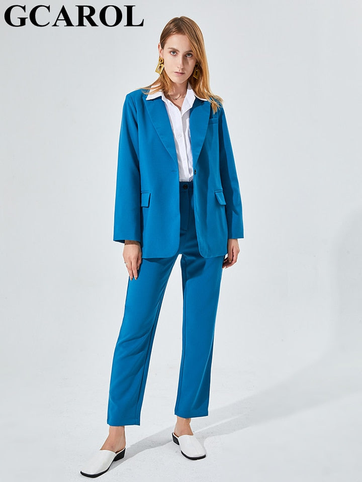 GCAROL Women Blazer And Guard Pants Sets Two Pieces OL Single Breasted Jacket Formal Suit Pleated Trousers Spring Autumn Winter