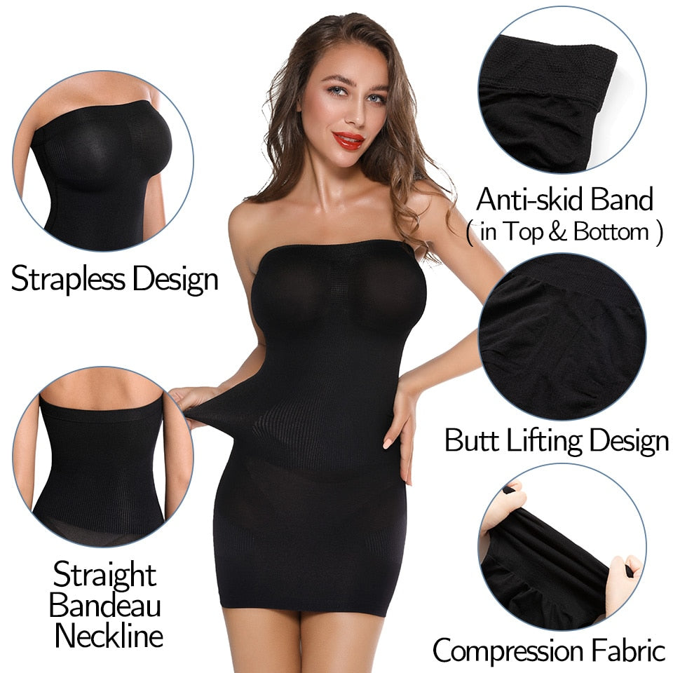Women Shapewear Strapless Full Slips for Under Dresses Tummy Control Slips Slimming Skirts Full Body Shaper Seamless Underwear