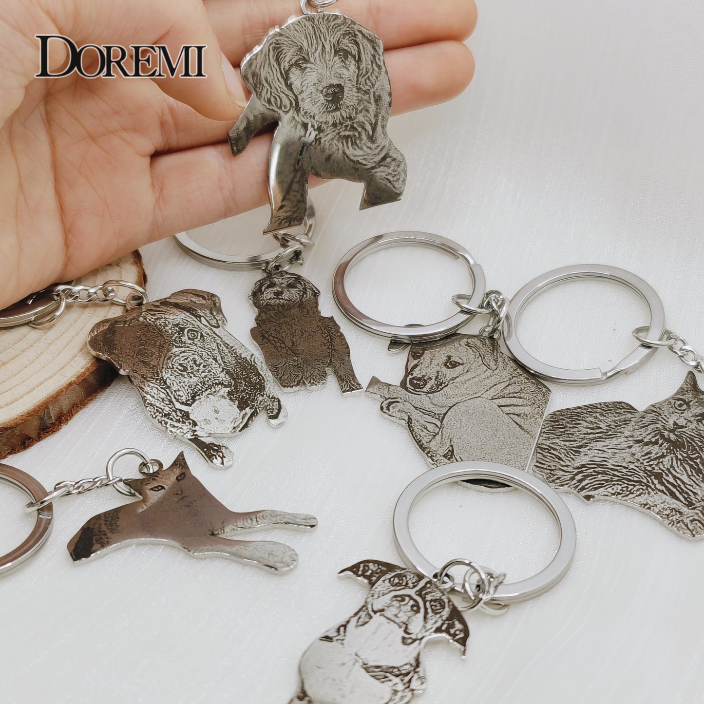 DOREMI Stainless Personalized Engraving Customize Your Pet Photo Necklace Dog Custom Cat Picture Keychain Birthday Memory Gift