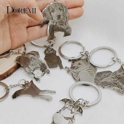 DOREMI Stainless Personalized Engraving Customize Your Pet Photo Necklace Dog Custom Cat Picture Keychain Birthday Memory Gift
