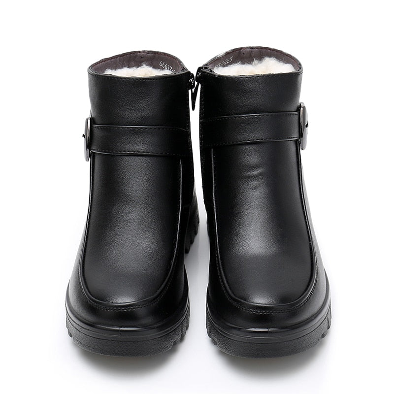 GKTINOO Fashion Winter Women Genuine Leather Ankle Boots Female Thick Plush Warm Snow Boots Mother Waterproof Non-slip Booties