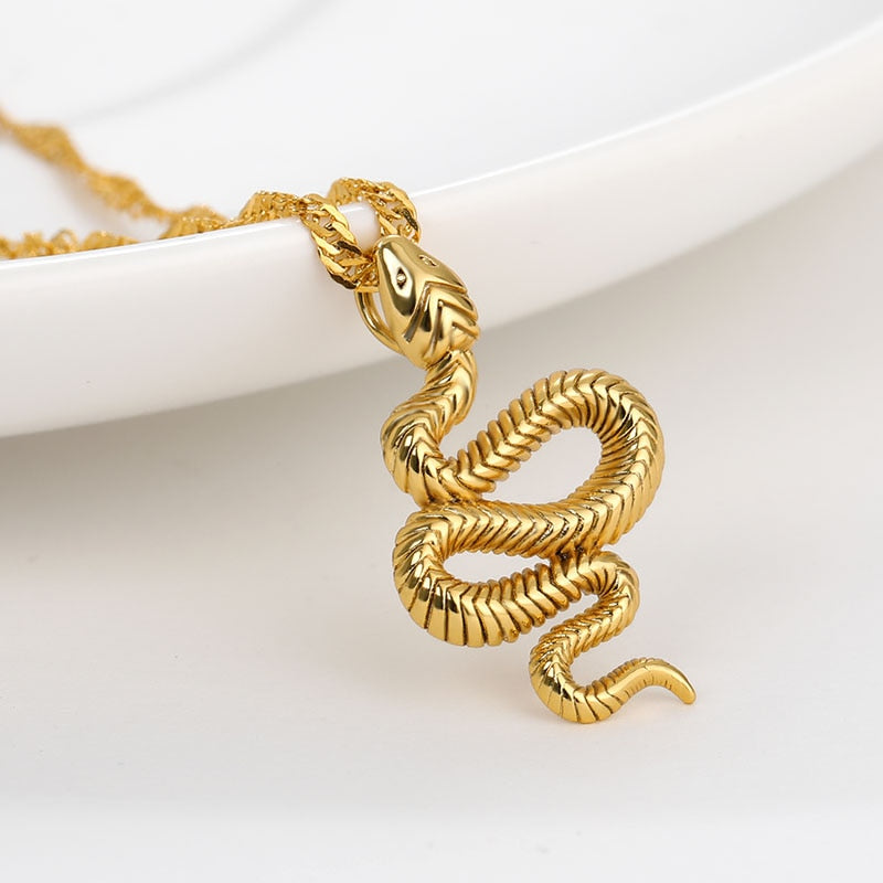 Goth Snake Pendant Necklace For Women Stainless Steel Gold Color Necklaces 2022 Trend Aesthetic Jewelry choker collares mujer