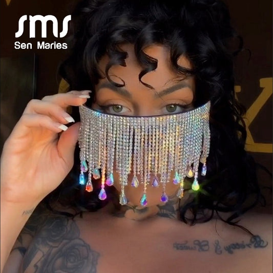 Oversized Goggles Sunglasses Women Luxury Fsahion Tassel Crystal Diamond Sun Glasses Mask Steampunk Eye Protection Glasses Shade