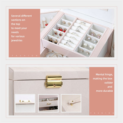 Casegrace Large Jewelry Box Organizer Girls PU Leather Drawer Jewellery Boxes Earrings Ring Necklace Jewelry Storage Case Casket