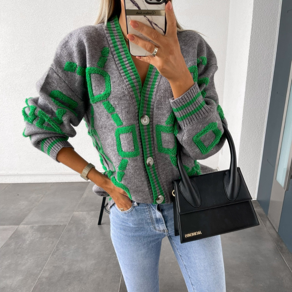 Cryptographic Autumn Winter Knitted Button Up Loose Cardigan Sweater Women Long Sleeve Tops Oversized Sweaters Warm Sueters Coat