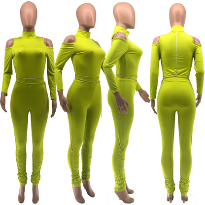 Casual Jumpsuit Off Shoulder Bodysuit Women Long Rompers Womens Jumpsuit Sportsuit Solid Color Overalls