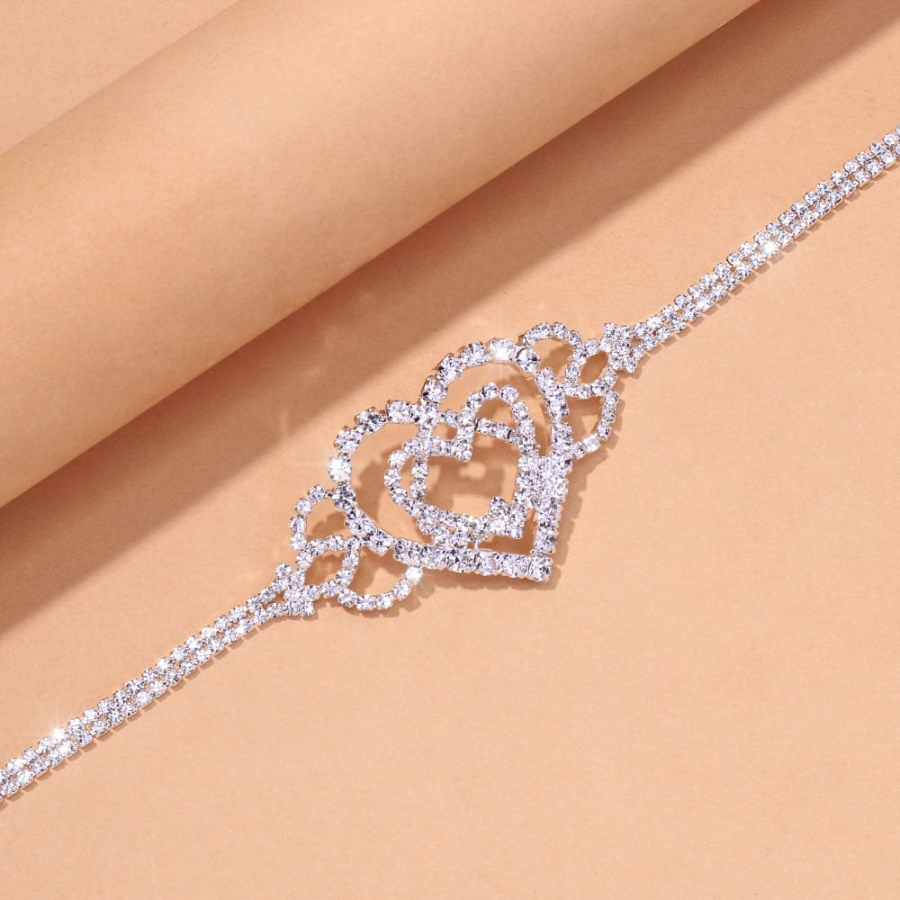 Stonefans Fashion Double Heart Anklet Rhinestone Chain Jewelry for Women Bling Love Foot Chain Anklet Bracelet Crystal Jewellery