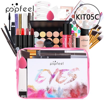 POPFEEL All In One Makeup Kit(Eyeshadow, LiGloss,Lipstick,Brushes,Eyebrow,Concealer)Beauty Cosmetic Bag