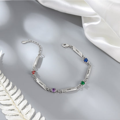 Elegant Personalized Bracelets with 4 Birthstones Customized Family Names Engraved Bracelets &amp; Bangles Trendy Jewelry Gift