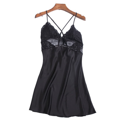 Summer Sexy Night Dress Lace Nightgown Women&#39;s New Lingerie Backless Lace V-neck Nightwear Satin Nightdress With Pad Homewear