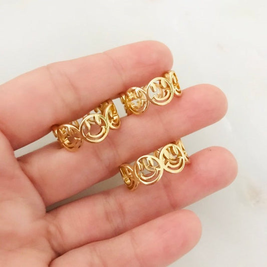 Couple Smiley Face Rings For Women Stainless Steel Happy Face Ring Gold Color Adjustable Open Smile Best Friend Gift Jewelry