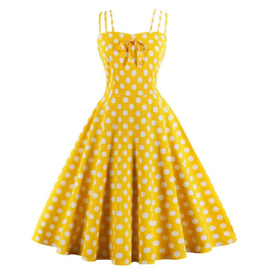 S-4XL Big Size Women Vintage Dress Fashion Polka Dot Summer Dress Bowknot Zipper Sleeveless Dress Elegant Party Vestidos