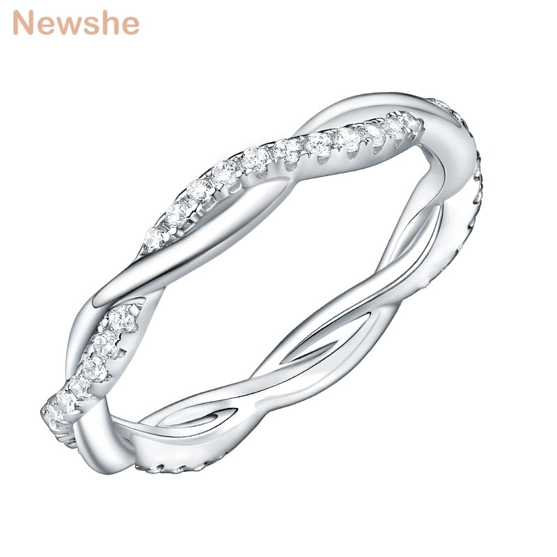 Newshe 925 Sterling Silver Wedding Engagement Ring For Women Twist Rope Wave Design Curve Band Trendy Jewelry CZ Jewelry Gift