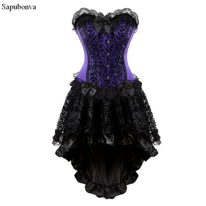 Sapubonva victorian corset dress gothic cosplay costume halter corset sexy vintage corset bustier skirt fashion plus size purple